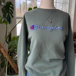 Sage Green Champion Crew Neck Pullover Sweatshirt 
Medium